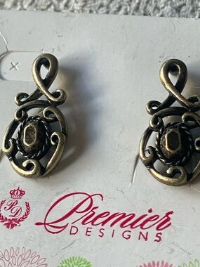 Premier Designs Gold-Tone Ornate Scroll pierced Earrings